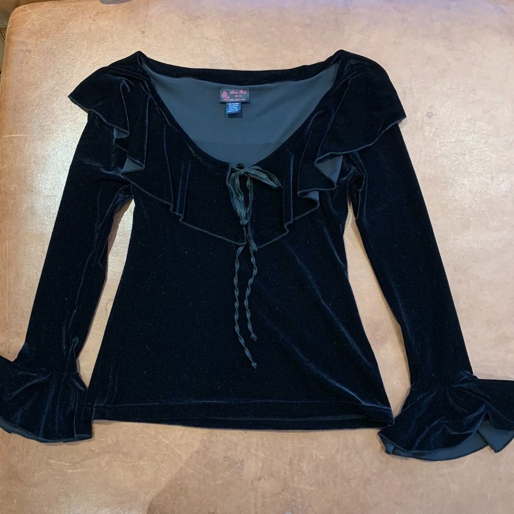 Vintage Anna-Bella Black Velvet Poet's Shirt, Women's Med